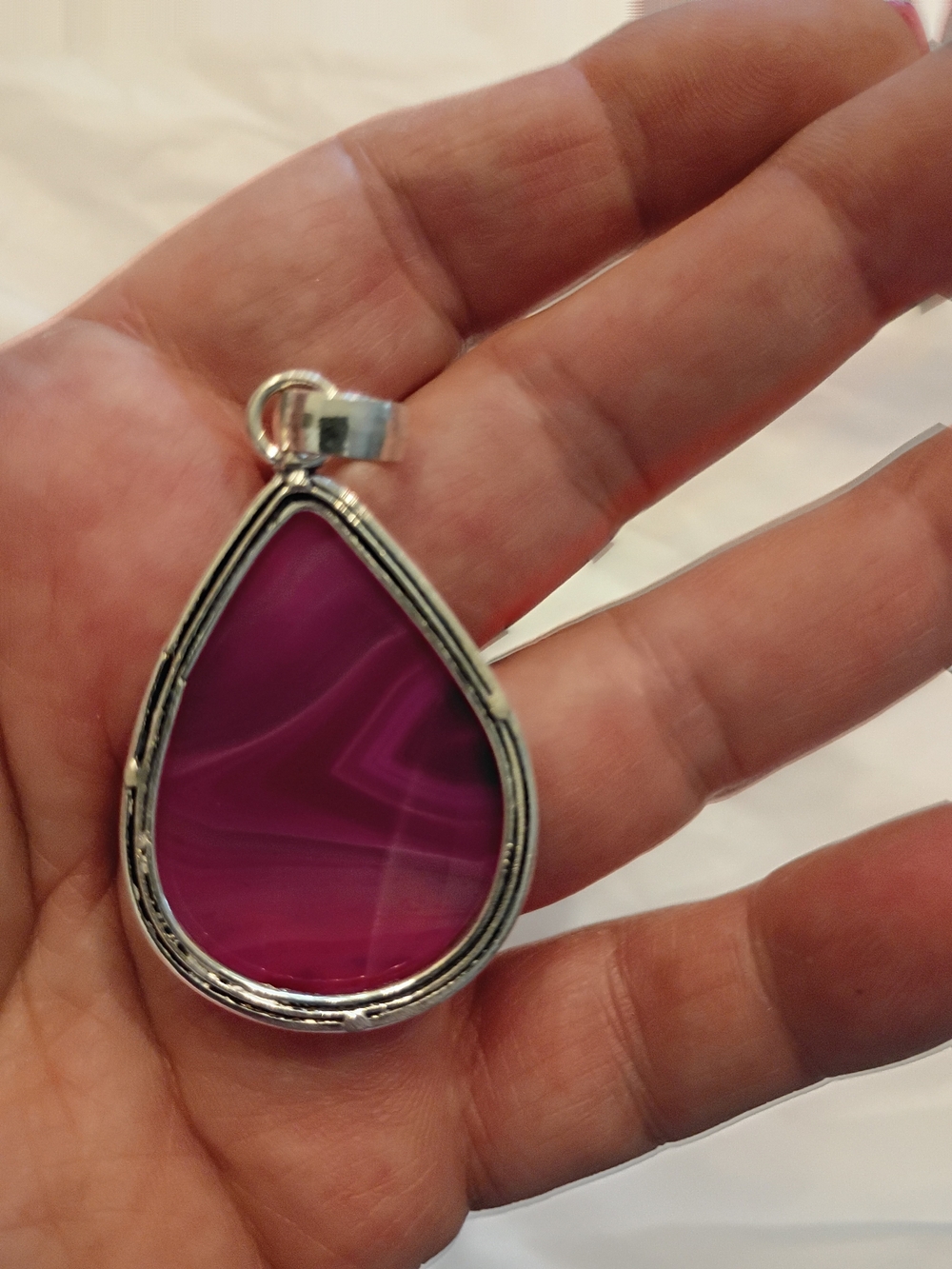 Handcrafted Pink Agate Teardrop Pendant - Picture 3 of 3